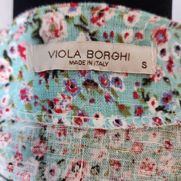 VIOLA BORGHI 100% Linen Blouse Floral Short Bell Sleeve Top WOMEN Sz Small - Picture 9 of 10